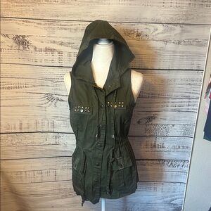 Women's Green Hooded Vest with Studded Details size medium